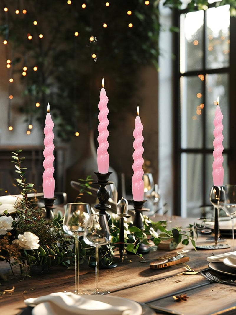 LPUSA Pink Spiral Taper Dinner Candles Conical Stick Candles Wax Unscented Dinner Candle Dripless for Home Decor, Relaxation Set of 4（7.6" Baby Pink） - Image 2